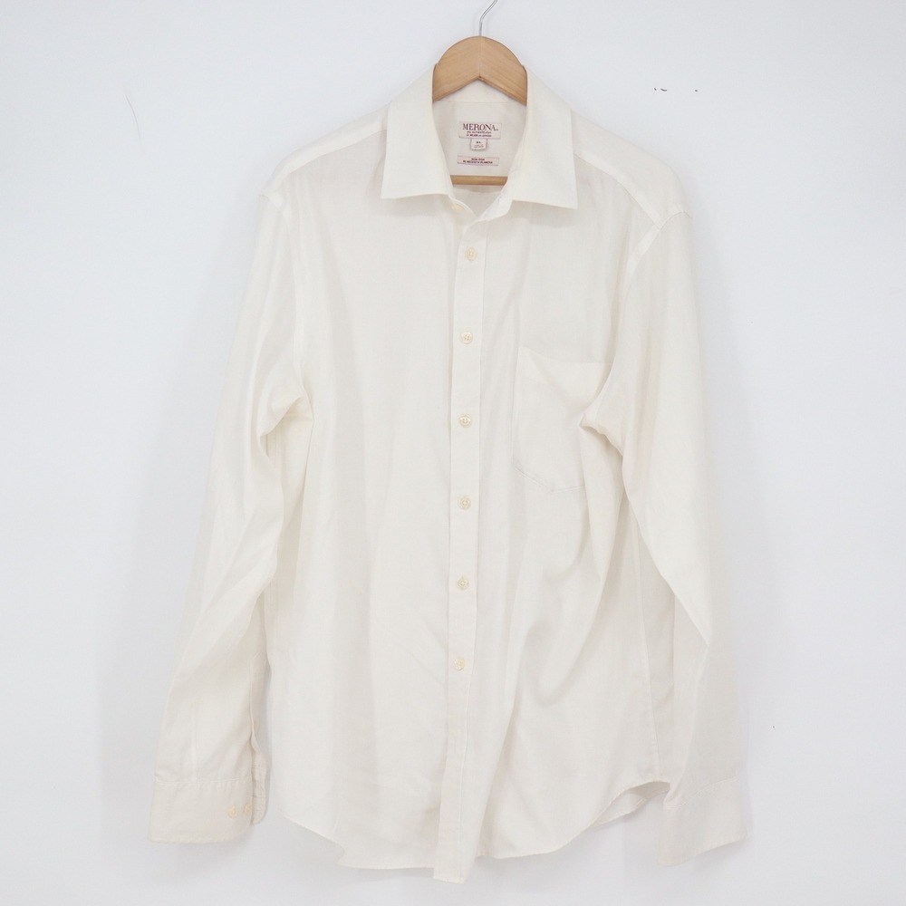 Merona Button-Down Shirt Mens XL Ultimate Solid White Long Sleeve Good